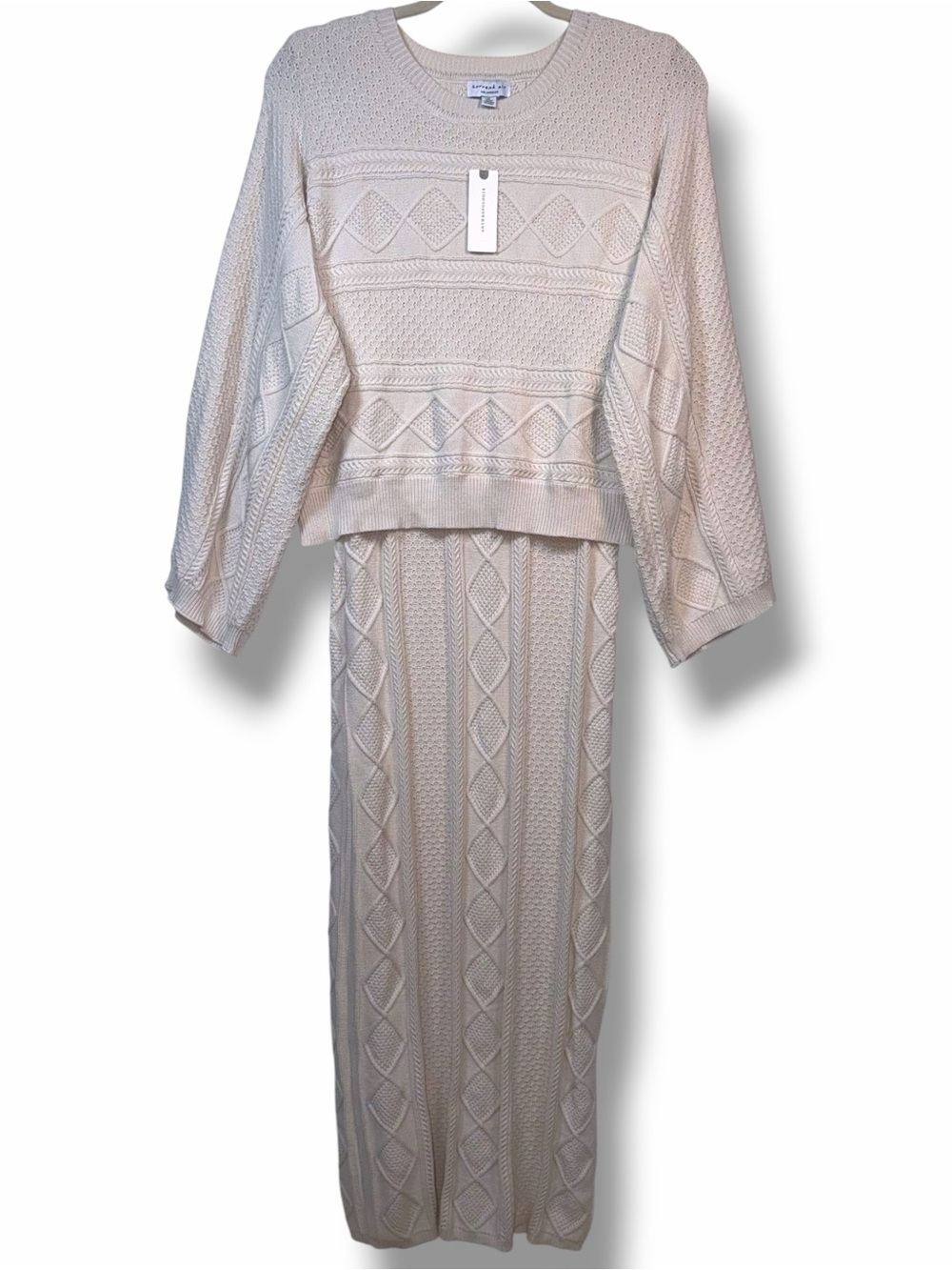 Anthropologie Current Air Hayden Ivory Cable Knit Midi Sweater Dress NWT